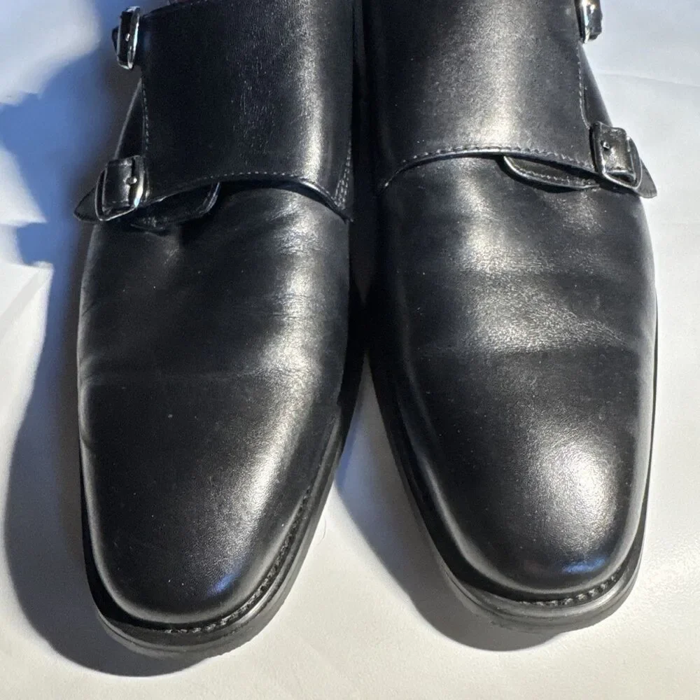 La Milano Men’s Black Leather Double Monk Strap Dress Shoes US 10.5 LZ176